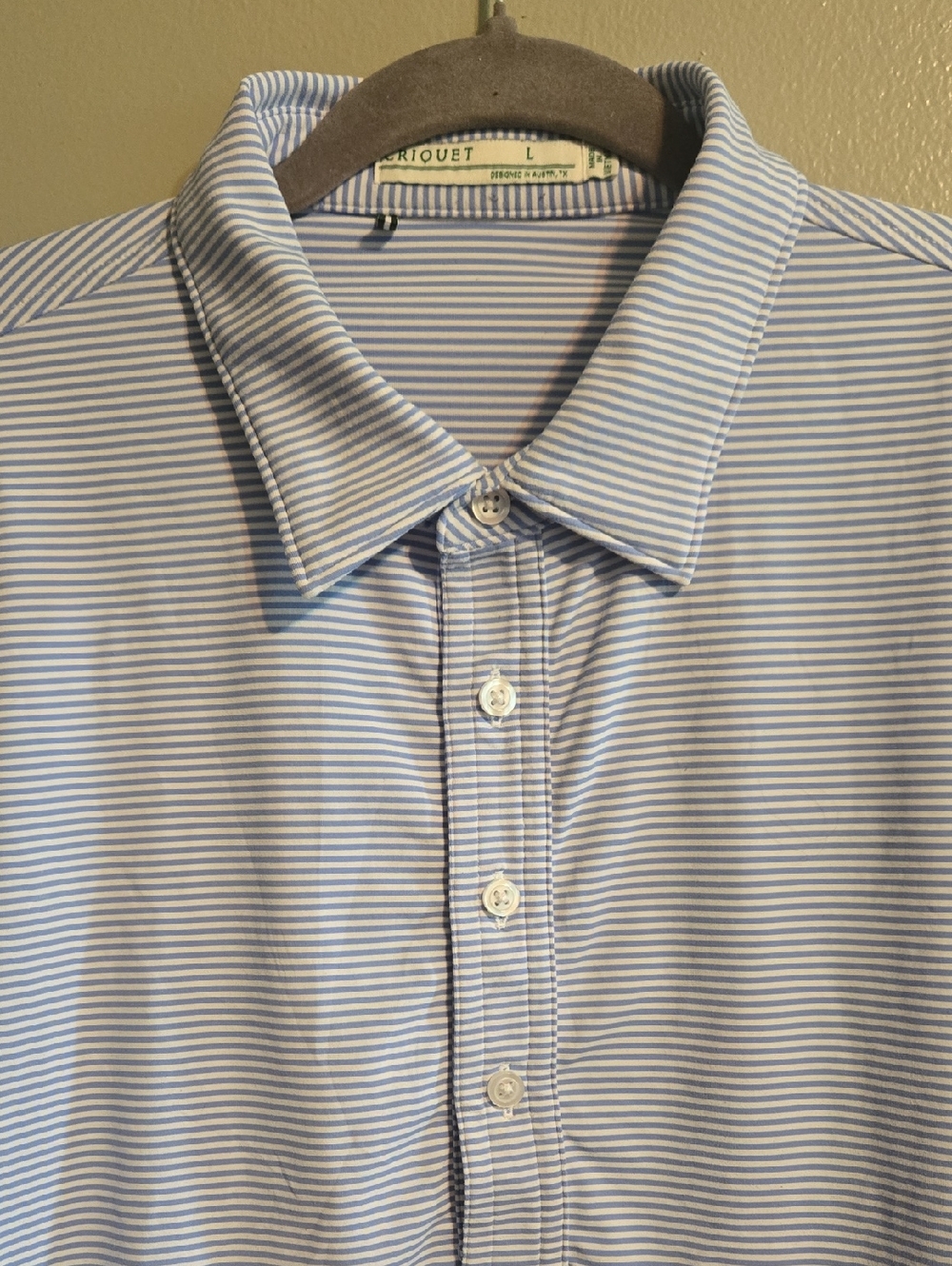 Criquet Polo Shirt Mens Large Blue Stripe Jersey Golf Short Sleeve Casual Top